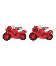 Cufflinks - Red Sports Motor Bike Rhodium Plated 